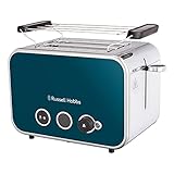 Russell Hobbs Tostadora Distinctions, 2 Ranuras Cortas y Anchas, Tostador para 2 Rebanadas, Calienta panecillos, Función Cancelar, Recalentar y Descongelar, Acero Inoxidable, Azul, 26431-56