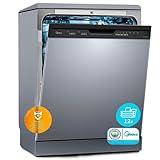 Midea Lavavajillas 60 cm+++ Inox para 12 servicios - Lavaplatos libre instalación - Compacto con 5 Programas de Lavado integrable - Filtro Antibacterias y Programación Horaria Nuevo Modelo