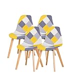 Essish Sillas de Comedor Pack 4, Sillas Cocina Scandinave, Silla de Comedor Patchwork Multicolor, Las piernas de Madera de Haya Maciza, para Comedor, Salón, Comedor - Amarillo