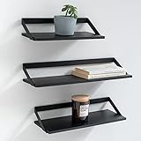 Kazai. Estantes de Pared -Finn- | Juego de Estantes Flotantes de 3 Partes de Metal y Chapa de Madera Real | Decoración de Pared, Almacenamiento y Estante para Salón, Cocina, Dormitorio | Roble, Negro