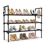 Vicye Zapatero de 3 Niveles para Entrada Recibidor con 5 Ganchos, Apilable y Ahorrador de Espacio, Estantería de Metal para Zapatos, Zapatero Pequeño Ideal para Garaje, Armario y Residencias, Negro