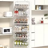 TOPWE Almacenamiento Sobre la Puerta, Organizador de Despensa de Puerta Ajustable de 6 niveles con Gancho Para Cada, Estante de Especias de Metal Colgante en la Puerta Trasera para Cocina Baño, Blanco