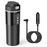 Coikes Hervidor Eléctrico de Viaje para Coche 12V/24V Hervidor de Agua para Calefacción de Coche con Pantalla LCD 30°C ~100℃ Ajustable Calentador de Agua Portatil para Coche Camión Viaje, 500ML