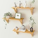 Ruichang Estanteria Pared de 3 Niveles, Estantes de Pared de Madera Natural, Baldas Pared Ideal para Salon, Dormitorio, Baño, Estudio, Cocina, Oficina, Pasillo, Natural