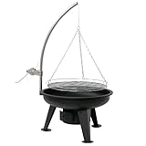 BBQ-Toro Barbacoa Redonda de Carbón Colgante | Ø 64 cm | con Trípode Manivela y Rejilla de Ø 54 cm | Parrilla Giratoria con Patas y Cajón de Cenizas