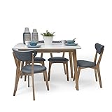 Homely - Conjunto de Comedor de diseño nórdico MELAKA Mesa Extensible de 120/160x80 cm Blanco-Roble y 4 sillas tapizadas - Azul
