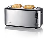 Severin Tostadora automática, tostador con dos ranuras y soporte para panecillos, 1400 W, acero inoxidable cepillado y negro, AT 2509