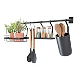 iDesign Austin Estante De Pared, Barra Metal para Especias Y Utensilios De Cocina, Negro Mate, 63,5 Cm X 14,6 Cm X 24,1 Cm