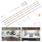 WOBANE Tira LED Blanco Frío 2 Metros, Tiras Luces Led Adhesiva Muebles Cocina con Alimentación, Luz Debajo Armario con Interruptor, para Escaparate Estantería TV