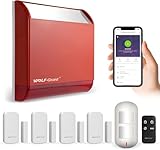 Wolf Guard Kit Alarmas para casa WiFi con App, 7-Pieza, Sistemas de Seguridad para el Hogar con 4 Sensor Puertas, 1 Anti-Pet PIR, 1 Control Remotos, 1 Sirena con 120DB, Compatible con Alexa