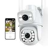 ANBIUX 2K Camara Vigilancia WiFi Exterior con Doble Lente, PTZ Cámara IP Vigilancia Domicilio, Cámara de Seguridad con Visión Nocturna Color, Seguimiento Automático, Audio Bidireccional, IP66