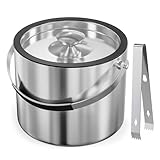 FiveHome Cubitera con Tapa Hermética, Colador y Pinza, 2.2L Cubiteras para Hielo Botellas Aislamiento de Doble Pared Acero Inoxidable, Champanera Cubitera Vino Cubo de Hielo