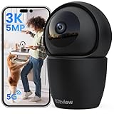 CZEview 3K/5MP Cámara Vigilancia WiFi Interior, 5/2.4GHz Camaras Vigilancia Domicilio, Camara para Perros y Mascotas, PTZ 355°, Visión Nocturna, Audio Bidireccional, Alexa (Negro)