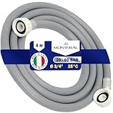 Manguera Lavadora y Lavavajillas 4 m para Entrada Agua para Temperaturas de hasta 25°C Presión de 20 a 60 Bar Conexión Recta y Ángulo Ø 3/4' - MADE IN ITALY - MONTERAL