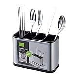 Soporte para cubiertos para mesa, estantes para acero inoxidable para cuchillo tenedor cuchara soporte drenaje con 4 compartimentos vajilla cuchara tenedores, escurridor cubiertos