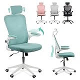 Silla Escritorio Ergonomica - Silla oficina Ajustable y Reclinable con Soporte Lumbar, Reposacabezas Ajustable, Plegables, Malla Transpirable, Ruedas Giratorias 360° Soporta hasta 120kg - Verde