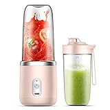 Irishom 40W Mini Batidora Portátil,Mini Licuadora de Jugo Portátil,Taza Tamaño Personal/Recargable Tipo-C/Doble Taza-Rosa