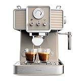 Cecotec Cafetera Express Power Espresso 20 Tradizionale Light Beige. 1350 W, Espresso y Cappucicno, 20 Bares y Thermoblock, Vaporizador, Manómetro, Diseño Vintage, Capacidad 1,5 Litros