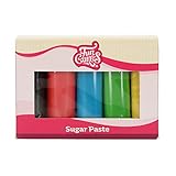 FunCakes Paquete múltiple para fondant Fácil de usar, liso, flexible, suave y maleable, perfecto para la decoración de tartas, halal, kosher y sin gluten. 5 colores esenciales, 100 g