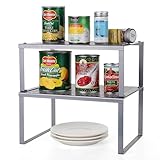 LIANTRAL Estante de almacenamiento en armario de cocina, organizador extensible apilable, estantes de cocina en el armario, encimeras, solución de almacenamiento para cocina, baño, juego de 2