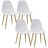 HOMCOM Pack de 4 Sillas de Comedor Sillas de Cocina con Respaldo Alto y Patas de Metal para Salón 45x52x85,5 cm Blanco y Natural