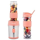 H.Koenig Mini batidora Smoothie maker Compacto 570mL SMOO10 Sin BPA Potente 300W, Batidora de Smoothie 2 Botellas Portátiles, 4 Cuchillas de Acero Inoxidable, fucsia