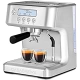 CASABREWS Cafetera Express 20 Bares con Pantalla LCD, Barista Maquina de Cafe Profesional Con Temperatura Ajustable, Cafetera Cafe Molido con Varilla de Vapor, Tanque de Agua de 2,2 l, Inox