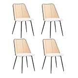 JZGORC Juego de 4 Sillas de Comedor Modernas, Respaldo Tejido de Ratán, Asiento de Felpa Granulada, Estructura de Metal Negro, se Puede Usar como Silla de Cocina, Silla de Sala de Estar