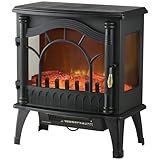 HOMCOM Chimenea Eléctrica 1000W/2000W Calentador de Chimenea con Temperatura Ajustable Bajo Consumo Protección contra Sobrecalentamiento Efecto de Llama 3D para Sala 15-30 m² 55x31x58 cm Negro