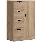 HOMCOM Armario de Salón Aparador Auxiliar con 4 Cajones 1 Puerta y Estante Interior Mueble de Almacenaje Multiusos para Baño Dormitorio Comedor 54x29x83 cm Roble