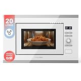 UNIVERSALBLUE Microondas 20 Litros Cristal Blanco Encastrable | Microondas de Encastre con Grill 900W | Integrable 6 Niveles Funcionamiento | Temporizador | Bloqueo Infantil | Control Digital