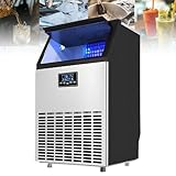 Máquina para fabricar hielo comercial, máquina para fabricar cubitos de hielo de acero inoxidable de 55/68/80 kg/24 h, capacidad de almacenamiento de hielo de 15 kg, refrigeración,55KG/24H