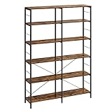 VASAGLE Librería de 6 Niveles, Estantería de Almacenamiento, Separador para Habitación, 30 x 120 x 172,5 cm, Estilo Industrial, para Salón, Estudio, Balcón, Cocina, Marrón Rústico y Negro LLS114B01