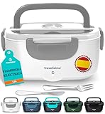 TRAVELISIMO Fiambrera Electrica Comida Trabajo 80W Taper Electrico para Comida 1,5L Fiambrera Termica 3 en 1 12V/24V/220V Fiambreras Comida Trabajo Coche y Camión, Acero Inox, Tartera Comida Trabajo