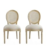 Alguer Living 2X Pack sillas de Comedor clásicas Bella Ratán | Sillas tapizadas con Respaldo Redondo tapizado de ratán y Patas de Madera | Sillas medallón, Estilo Louis XVI | para Comedor, salón