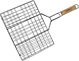 Fackelmann Parrilla Reversible para Carne, Utensilio de Barbacoa especial para Asados y Chimenea, Acero antiadherente y Mango de Madera, 54 x 35 cm, 1 ud