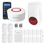 AGSHOME + Alarma inalámbrica para casa con sirena exterior, sistemas de alarma para puertas 120DB, 19 piezas, alarma WiFi, sensor de movimiento para puertas y ventanas, mandos a distancia, compatible