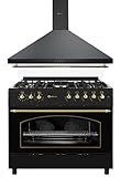 PACK SOLTHERMIC F9L50E5RB HORNO PANORAMICO ELECTRICO Y CAMPANA H90PR NEGRO RÚSTICO ACABADOS DORADOS / 90 CM/HORNO 115l