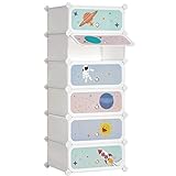 SONGMICS Estantería Modular Infantil de 6 Cubos, Zapatero para niños, Estantería plástico, Armario Modular con Puertas, para Ropa, Zapatos, Juguetes, 31 x 43 x 105 cm, Blanco Nube LPC904W01