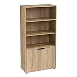 LOLAhome Estantería de Madera, Librería con Puerta y Compartimentos Abiertos, Mueble almacenaje, Organizador,en Color Natural de 120x29x60 cm para para Estudio,Dormitorio,Salón, Oficina y Biblioteca