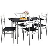 CASARIA® Conjunto Mesa y 4 sillas Paul Muebles de Cocina Comedor Negro Mesa MDF Resistente 110x70cm