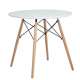 EGGREE - Mesa de comedor redonda para 2 4 personas, mesa de cocina, diseño escandinavo, patas de madera y marco de metal, 80 x 80 x 75 cm, color blanco