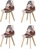 HJhomeheart Juego de 4 Sillas de Comedor, Silla de Comedor de Patchwork Multicolor, Silla de Tela con Patas de Madera Maciza para Comedor, Sala de Estar (Marrón)