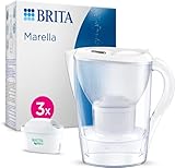 BRITA Jarra con Filtro de Agua Marella Blanca (2,4 l) Incl. 3x Cartucho MAXTRA PRO All-in-1 - jarra adaptable al frigorífico con LTI digital y tapa abatible que reduce cloro, cal e impurezas.