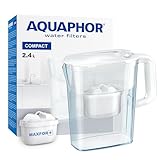 AQUAPHOR Jarra de Filtro de Agua Compact, Ahorra espacio, Liviana, Entra en la puerta del refrigerador, Capacidad 2.4L, 1 Filtro Maxfor+ Incluido I Reduce Cal, Cloro y Microplásticos I Color blanco