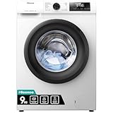 Hisense WFQP901418VM - Lavadora con Vapor, Carga Frontal 9 Kg Lavado, 1400 rpm, Sistema Antibalanceo, Puerta XL, Gran Display LED, Blanco