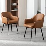 chairus Juego de 2 Sillas de Comedor Cuero PU Sillas de Cocina Giratoria con Patas Negras, Sillas Modernas con Respaldo Hueco de Hogar para Restaurante/Cafetería, Marrón