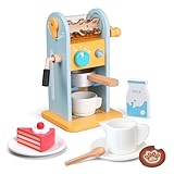 ICEKO Cafetera Juguete con 11 Accesorios, Cocinita de Madera Infantil con Piezas móviles y Sonidos realistas，Utensilios Cocina Juguete de Regalo para Niños y Niñas de 3+
