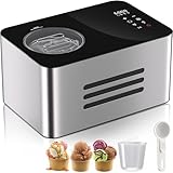 Vpcok Direct Máquina para Hacer Helados 2L con Compresor Pantalla LED Temporizador Ajustable Táctil Máquina para Hacer Helados Autorefrigerante Profesional Cesta Antiadherente para Cremas Heladas