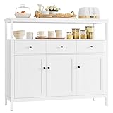 FirFurd Mueble Aparador, Aparador Cocina, Aparador Comedor, Mueble Almacenaje Auxiliar, para Salón, Baño, con 3 cajones y 3 Puertas, Estante Ajustable, 108x38x98,5cm (Blanco)